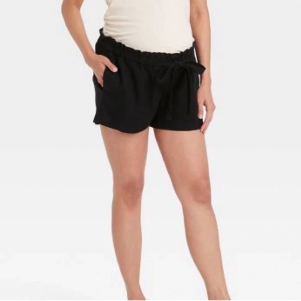 Isabel Maternity Black Linen Tie Front Pull On Shorts XL - Picture 1 of 6
